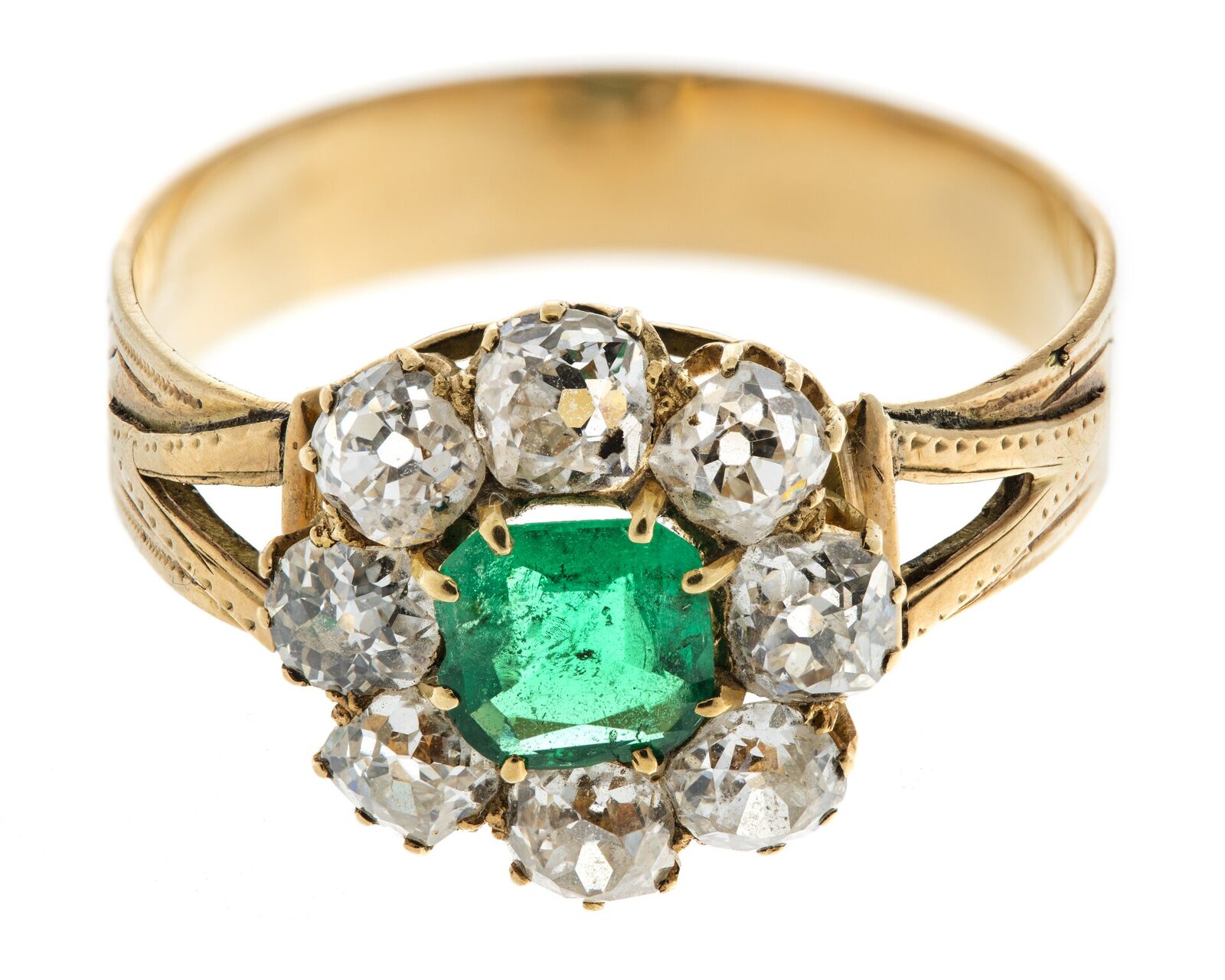 Bague émeraude et diamants, vers 1890